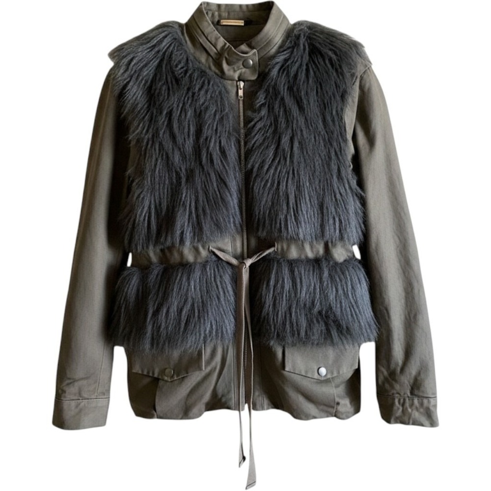 Loeffler Randall Faux Fur Utility Jacket Brown Taupe Women's Size 8